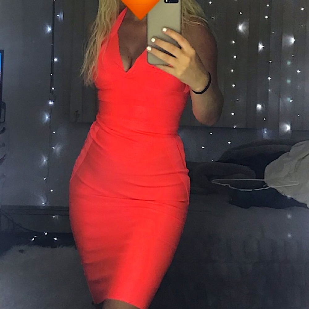 Neon Orange bandage midi dress